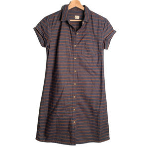 Bridge & Burn Button Down Shirt Dress Striped Cotton Navy Brown Size Small